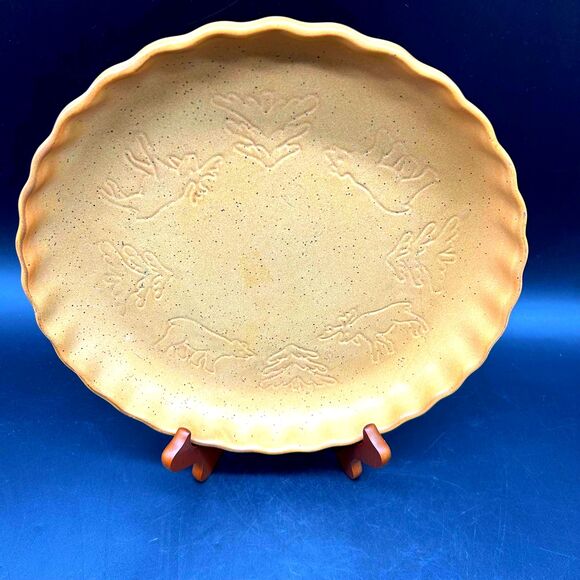 Vintage Gold Yellow Pie Plate Dish Moose Bear (Bjml) - Picture 1 of 6